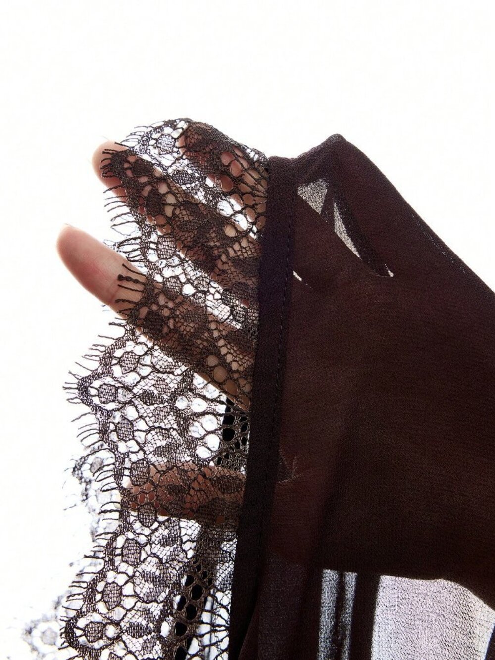 Brown Sexy Women's Minimalism Lace Tie Detail Asymmetrical Sheer Blouse - Picture 4 of 7